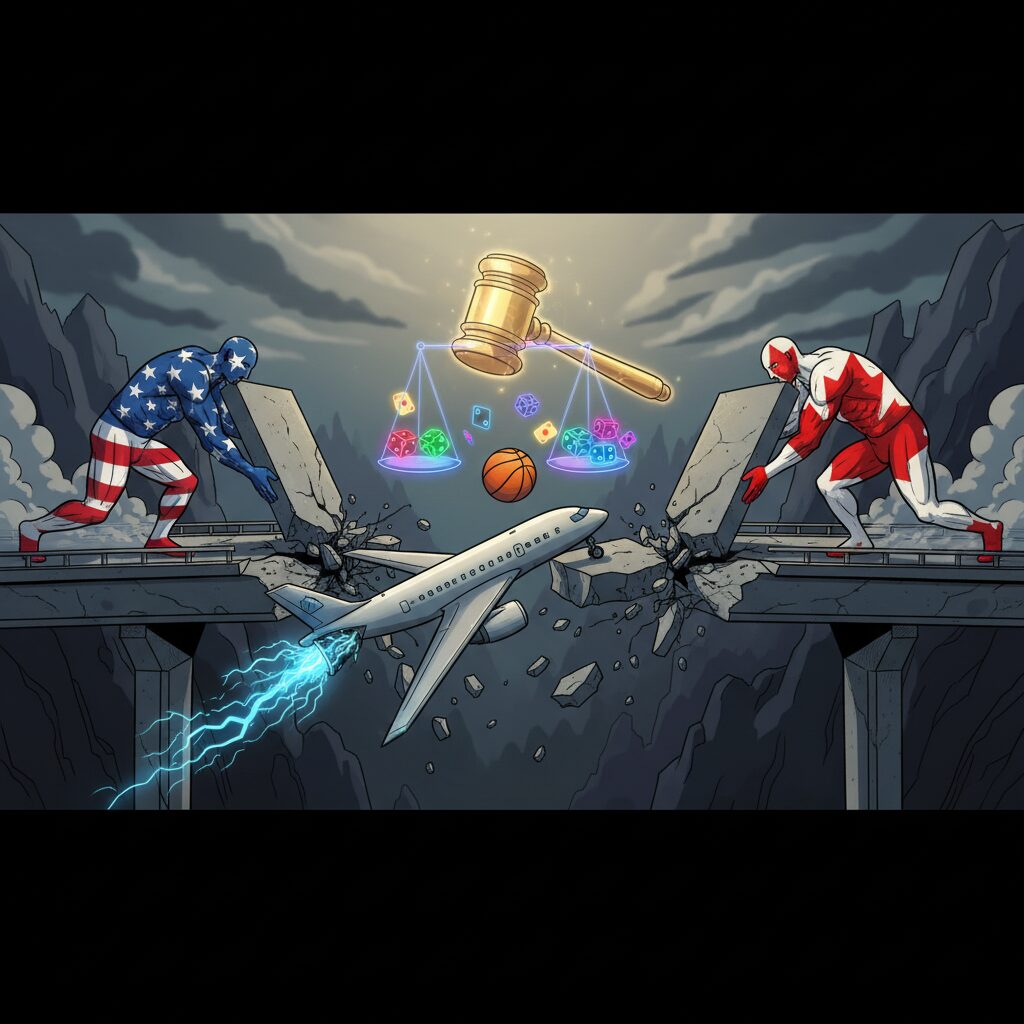 Based on the analysis of the provided headline, none of the specified categories are present.

The headline "Podcast Highlights: Air Travel Woes, US-Canada Tensions, and NBA Gambling Probe" discusses general news topics (air travel, international